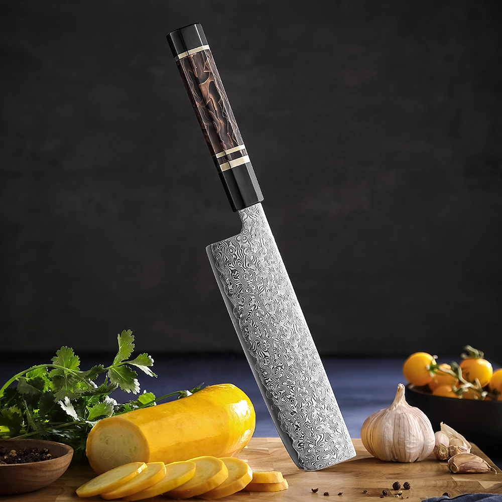 Damastklinge mit ZDP-189 Stahlkern des Shido Nakiri Messers Takaru