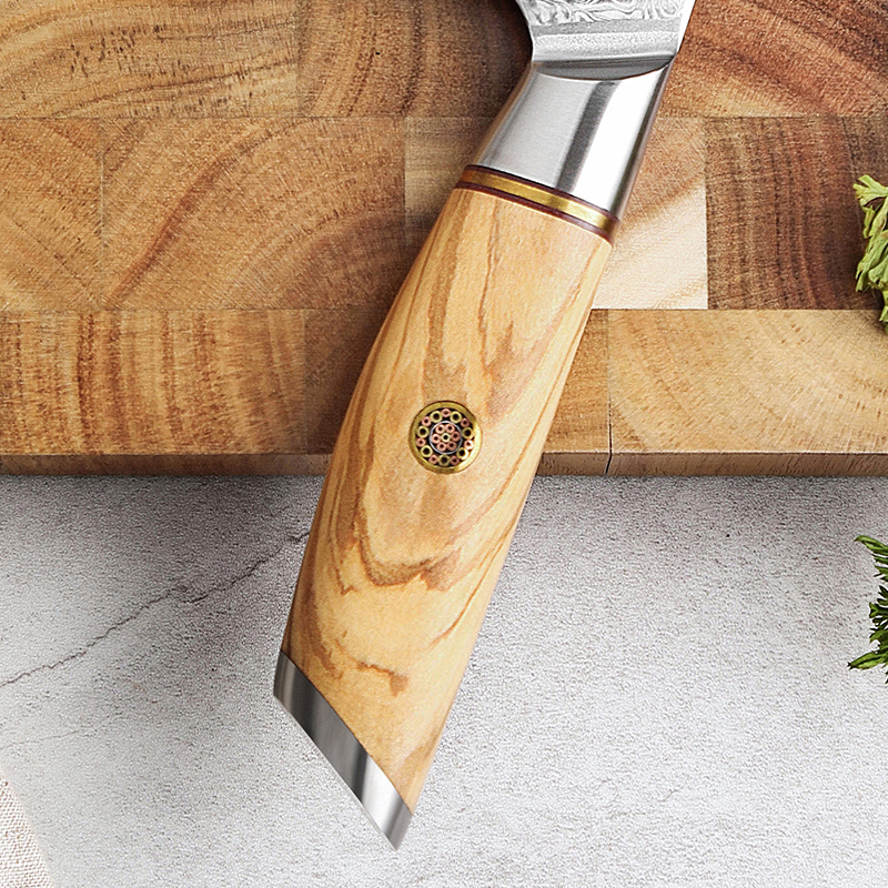 Olivenholzgriff des Shido Damast Santoku Messers Tamaki