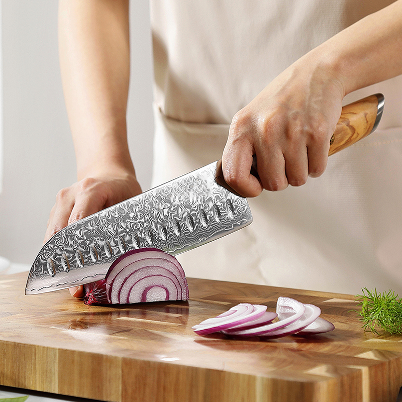Klinge des Shido Damast Santoku Messers Tamaki
