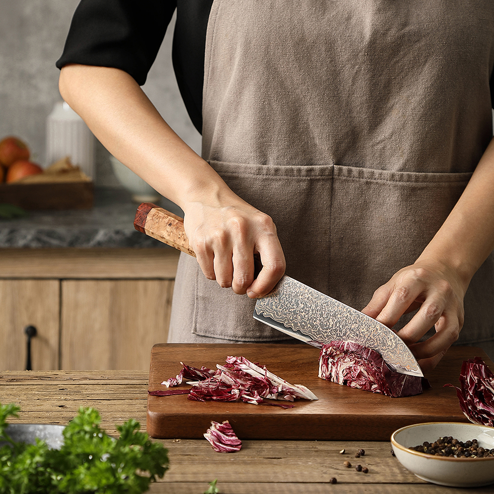 Tricolour Damastklinge des Shido Santoku Messers Takaru