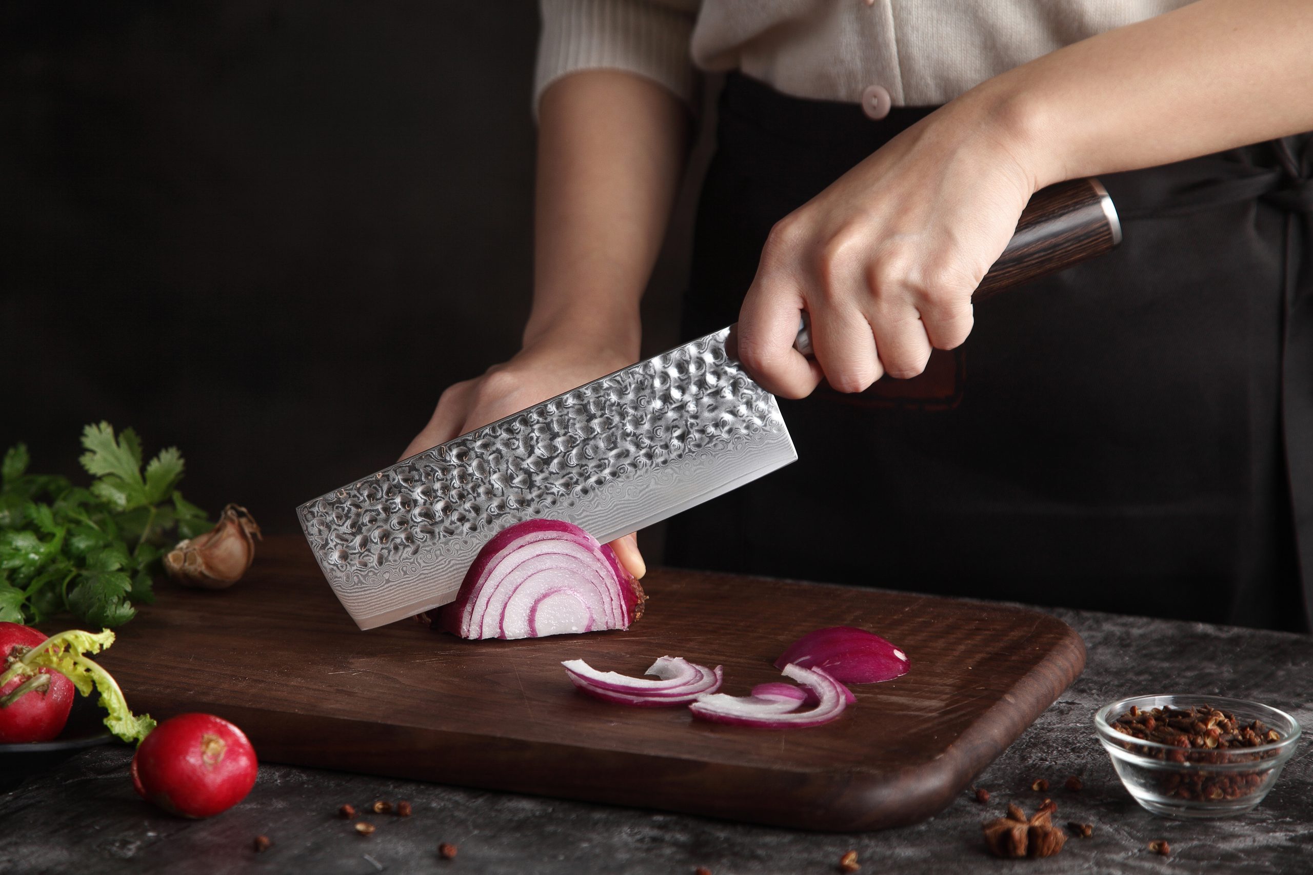 SHIDO Damast Nakiri Messer mit Gravur