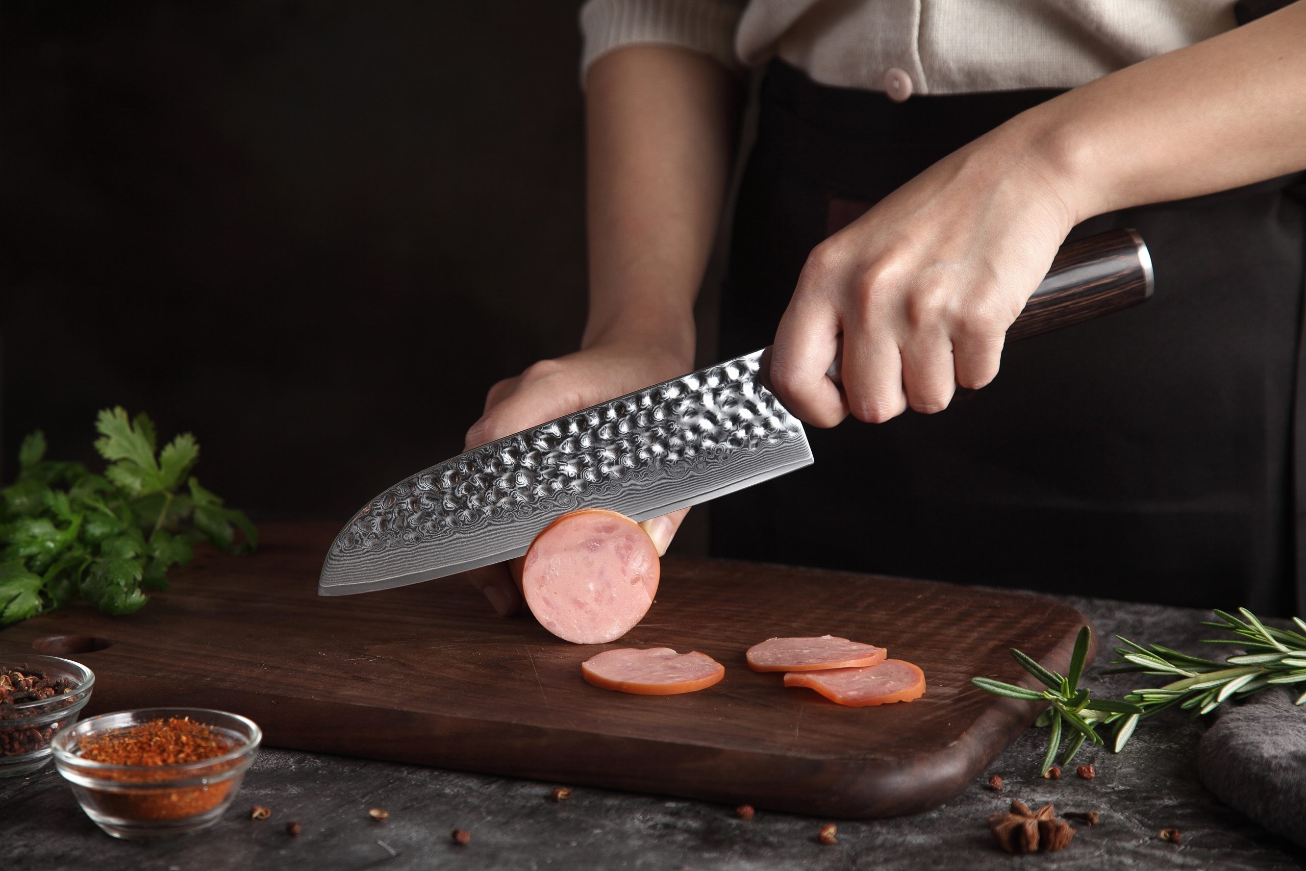 SHIDO Damast Santoku Messer mit Gravur